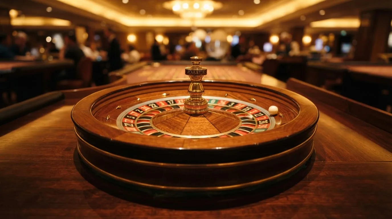 Ett roulettehjul snurrar på ett blankt träbord, den vita kulan glimmar i takljusets guld — online spelautomater i sverige