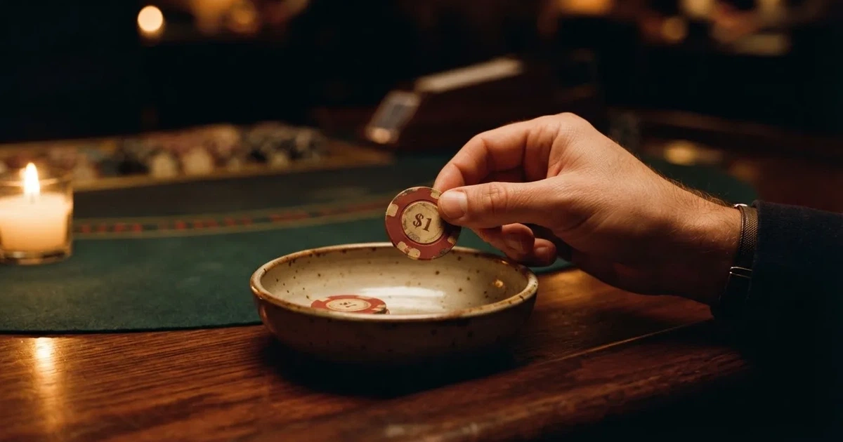 En hand lyfter en spelmark ur en skål, ljuslågan färgar bordet gyllenbrunt — svenska casinosajter
